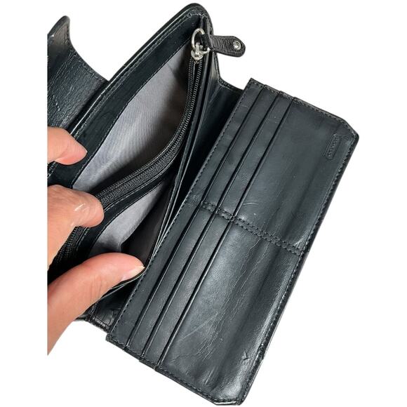 Y2K Coach Signature Accordion Wallet Black Tan Vintage Leather Trim designer - Picture 8 of 12